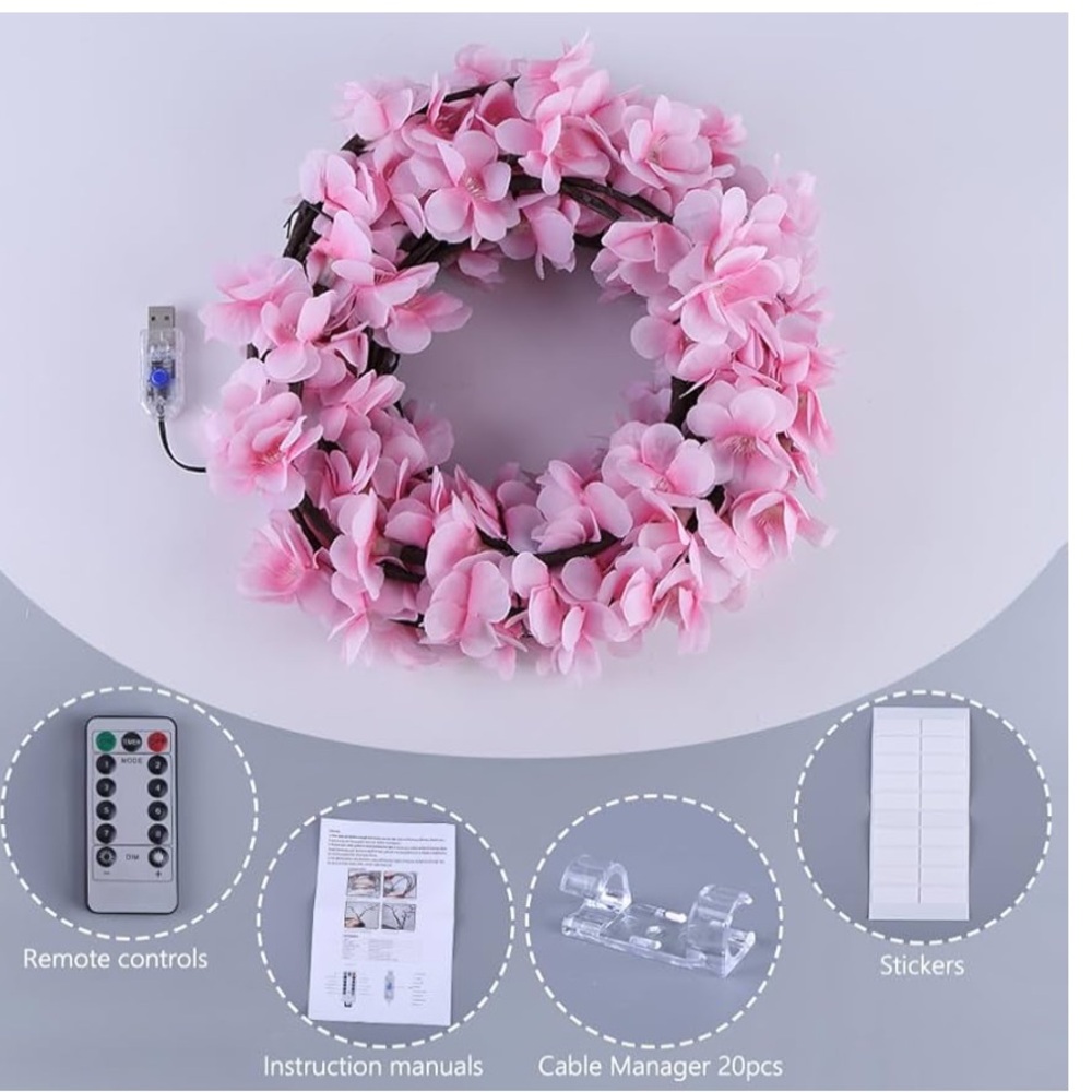 Pink Floral LED Light Set with Remote - Picture 3 of 16